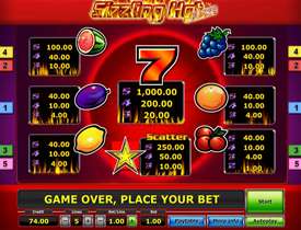 Таблица выплат в Sizzling Hot Deluxe